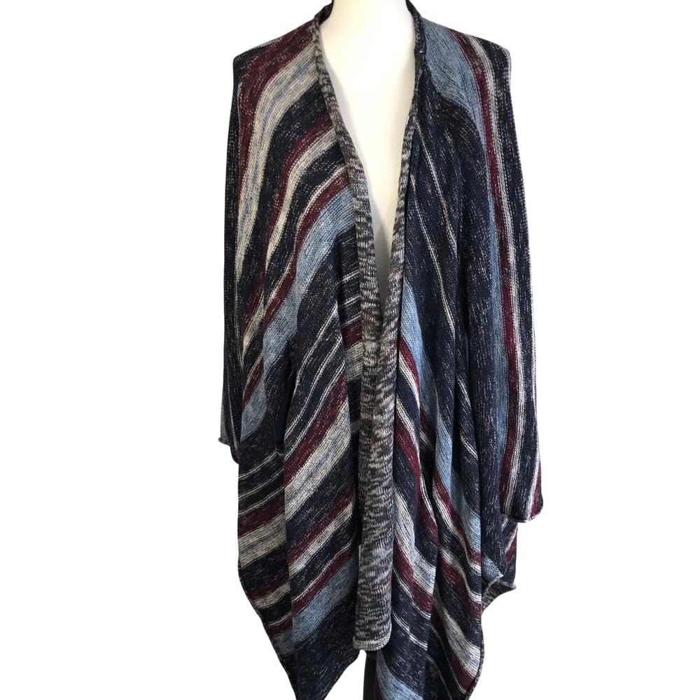 Free People The Big Trail Poncho Cardigan Womens L Blue Oversized Boho Earthy - Picture 1 of 9